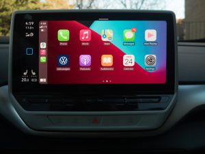 A VW ID.4 infotainment screen showing Apple CarPlay