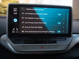 A VW ID.4 infotainment screen showing ADAS settings