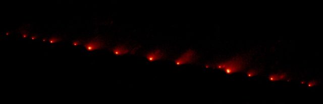 A Hubble Space Telescope image of Comet Shoemaker-Levy 9, taken on May 17, 1994. 