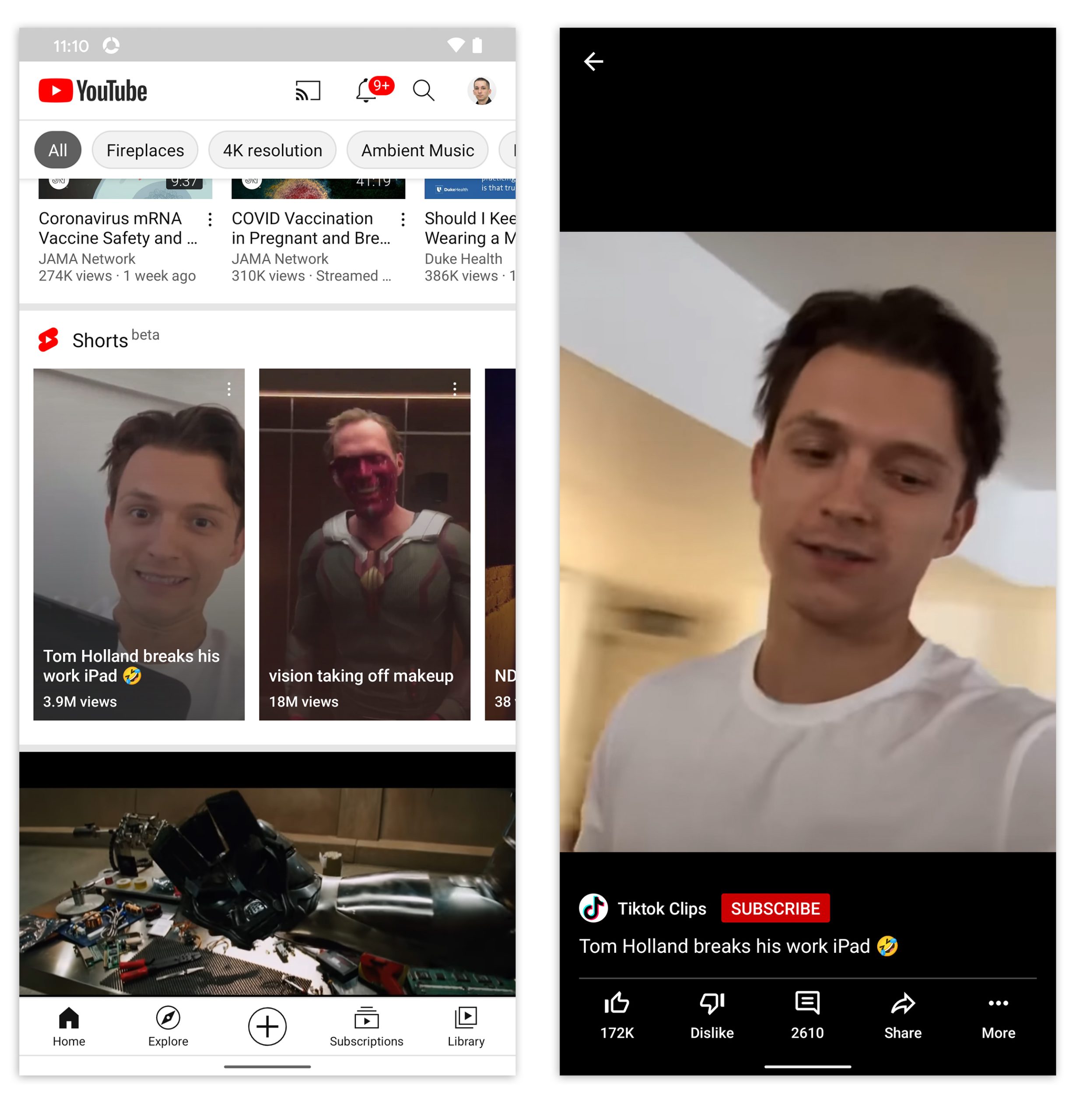 Pictures of YouTube Shorts.