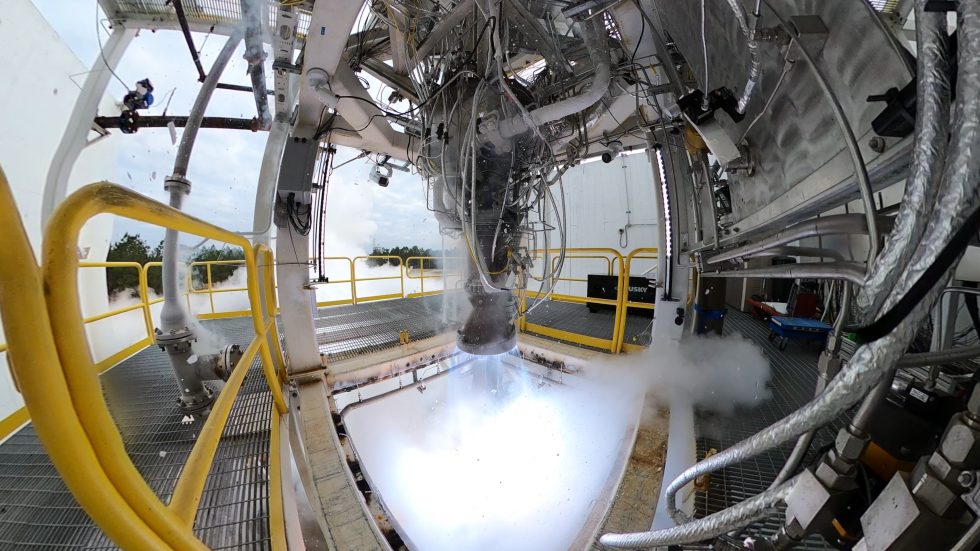 The Aeon engine, with a copper-based thrust chamber, undergoes testing at Stennis Space Center.