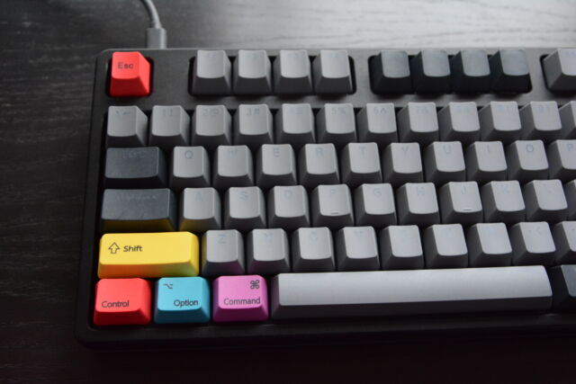Legends on translucent keycaps can be hard to distinguish with the RGB LEDs turned off.