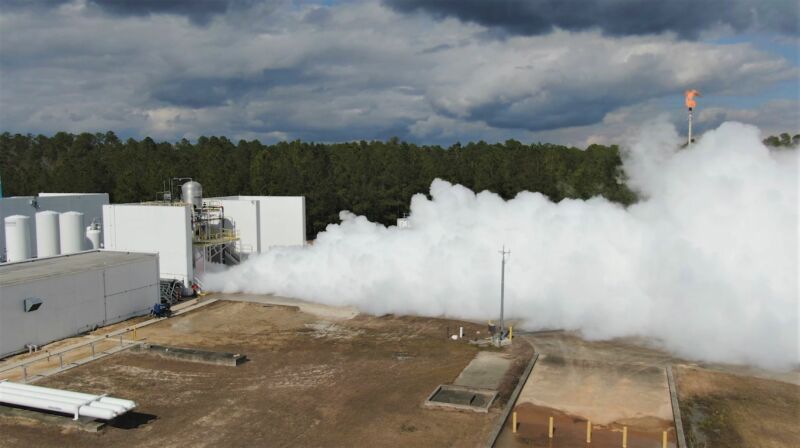 Relativity Space tests a development version of its Terran 1 second stage at Stennis Space Center.