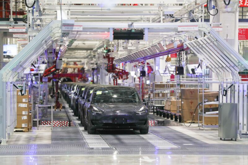 Tesla's Shanghai car factory in 2020.