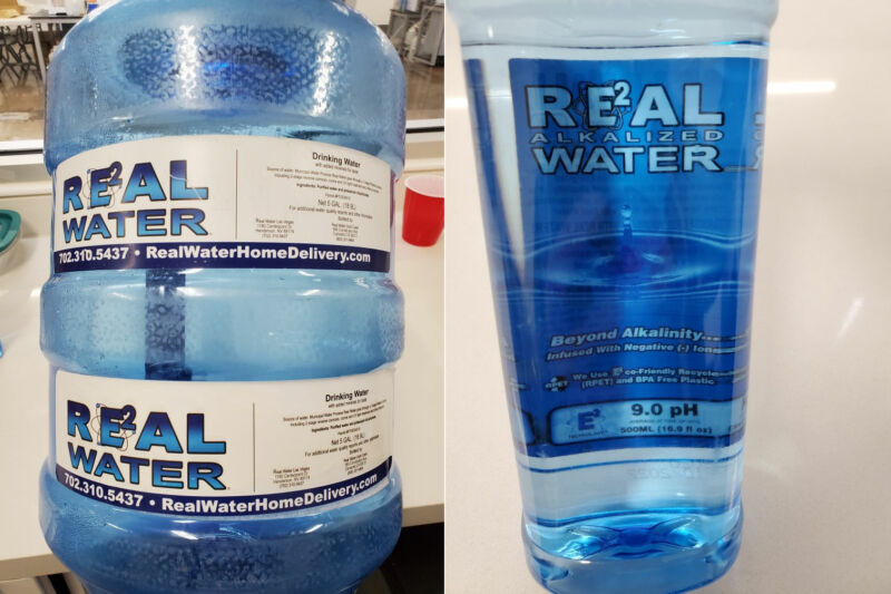 Images of Real Water's "alkalized" products, which the FDA now says you should not drink or use. 