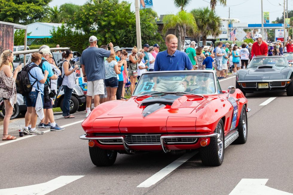 One-Time Shuttle Astronaut And Former Us Senator Bill Nelson Rides In A Classic Corvette During The 