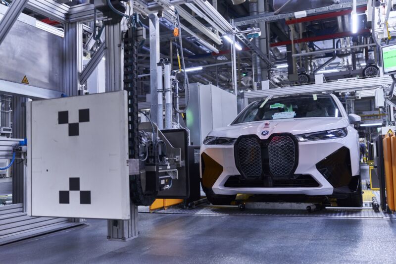 A BMW iX being built at its factory