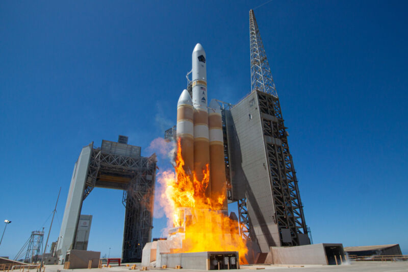 The Delta IV Heavy rocket launches on April 26, 2021. Yes, it's ok that the rocket is on fire.