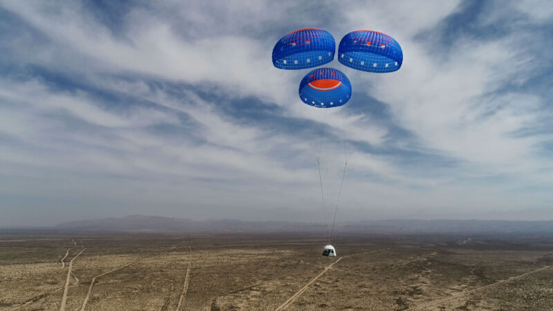 New Shepard crew capsule seen landing in west Texas in April 2021.