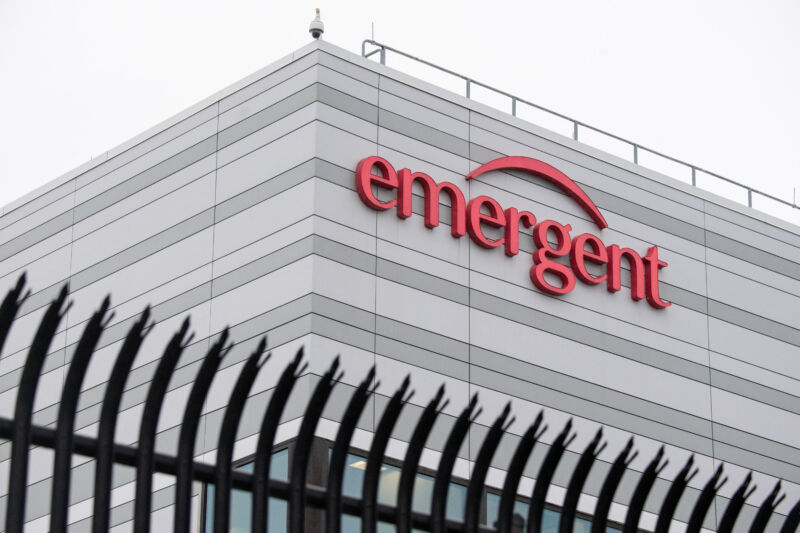 The Emergent BioSolutions plant, a manufacturing partner for Johnson & Johnson's Covid-19 vaccine, in Baltimore, Maryland, on April 9, 2021. 