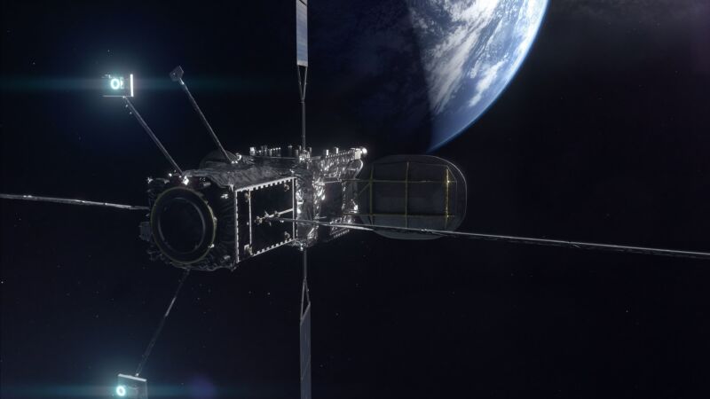 Artist's rendering of the Mission Extension Vehicle-2 (foreground) docked to a client satellite.