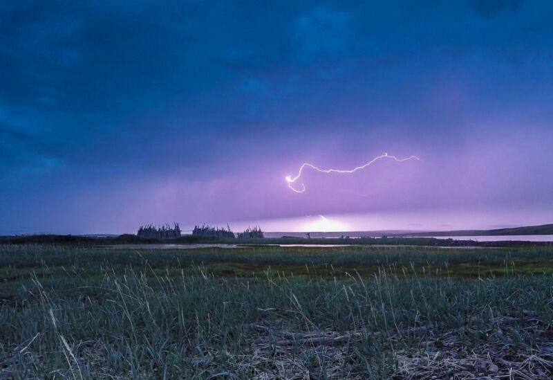 Lightning strikes in the far north of Canada.