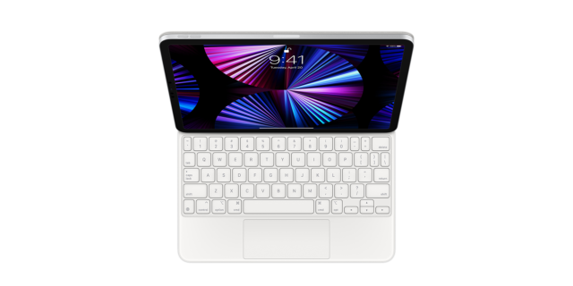 The new white variant of the iPad Pro's Magic Keyboard.