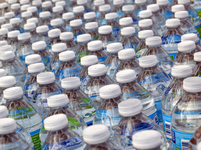Rows and rows of water bottles.