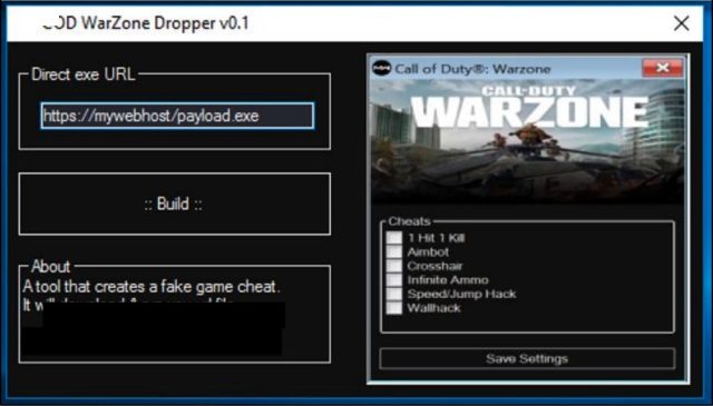 An app available in malware forums that creates custom versions of <em>Warzone Cheat Engine</em>.