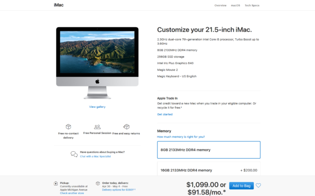 The 21.5-inch iMac, still for sale in Apple's store.