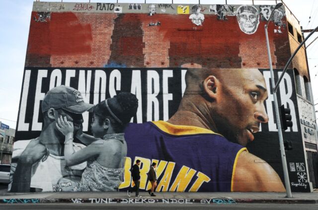 Mural by street artist Royyal Dog in tribute to Kobe Bryant and his daughter Gianna at the Container Yard on East 4th Street, Los Angeles.