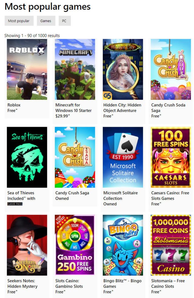 Un Coup D’œil Sur Les Jeux Les Plus Populaires Sur Le Microsoft Store Aujourd’hui N’est Pas Exactement Un Spectacle Inspirant Pour La Plupart Des Développeurs De Jeux ...