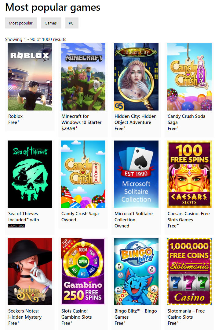 Most played games - Microsoft Store