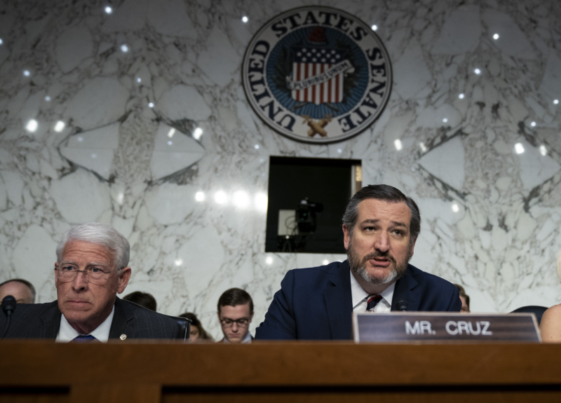 Sen. Roger Wicker (R-Ms) And Sen. Ted Cruz (R-Tx) Are Shown At A 2019 Hearing. Both Senators Harshly Criticized Big Technology Companies At The 2021 Confirmation Hearing For Lina Khan To Serve On The Federal Trade Commission.