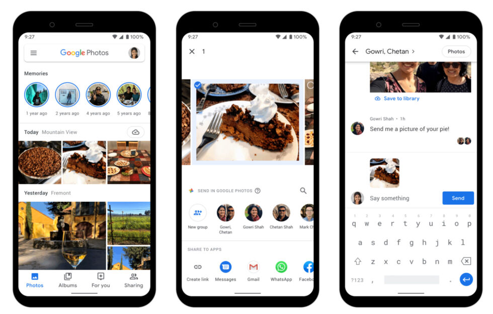 Google Photos Messaging. You can send pictures. 