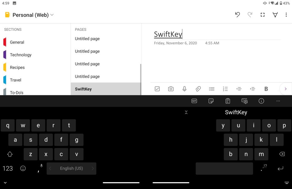 Two months after launch, Microsoft finally implemented a split keyboard so you can type with two hands when the Surface Duo is open.