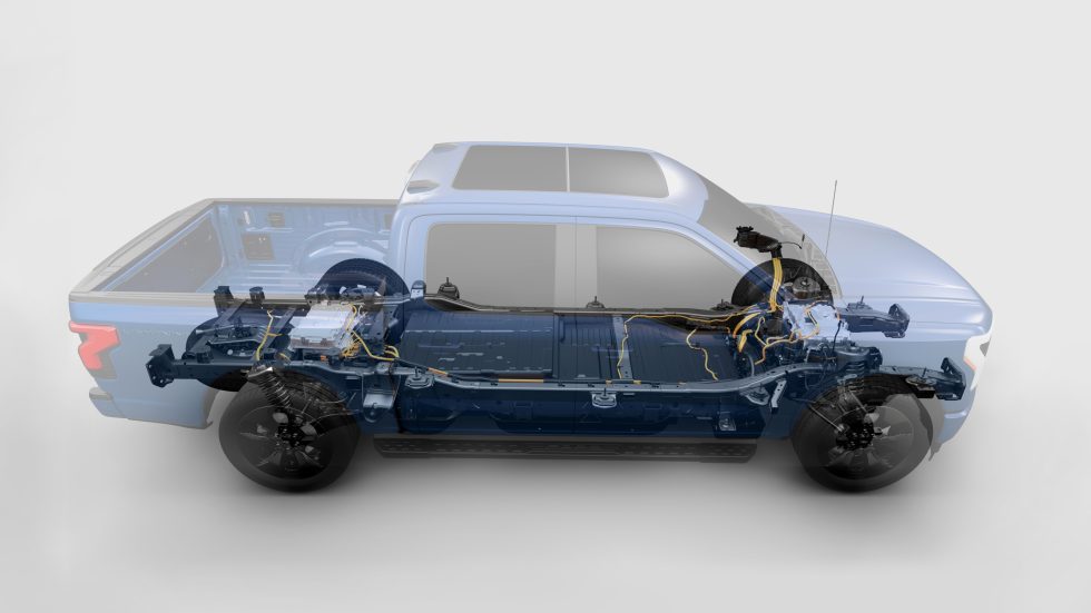 An illustration of the Ford F-150 Lightning powertrain.