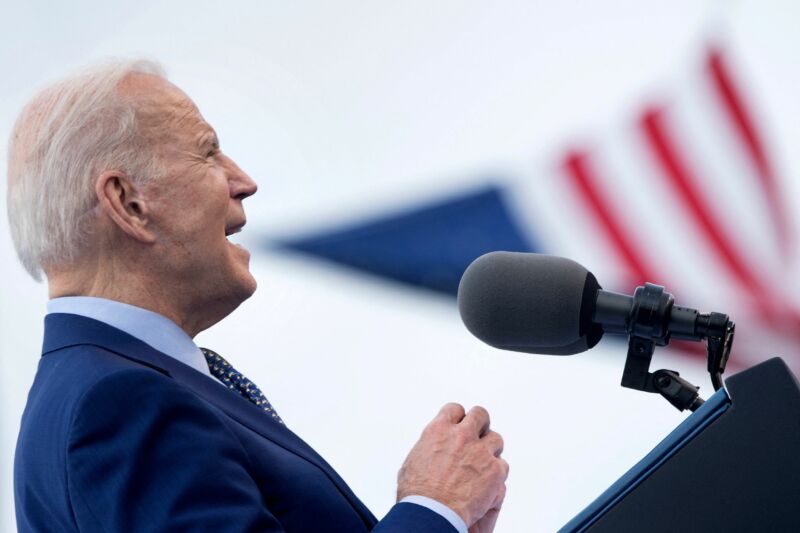 Joe Biden speaks at a rally in Georgia on April 29, 2021.