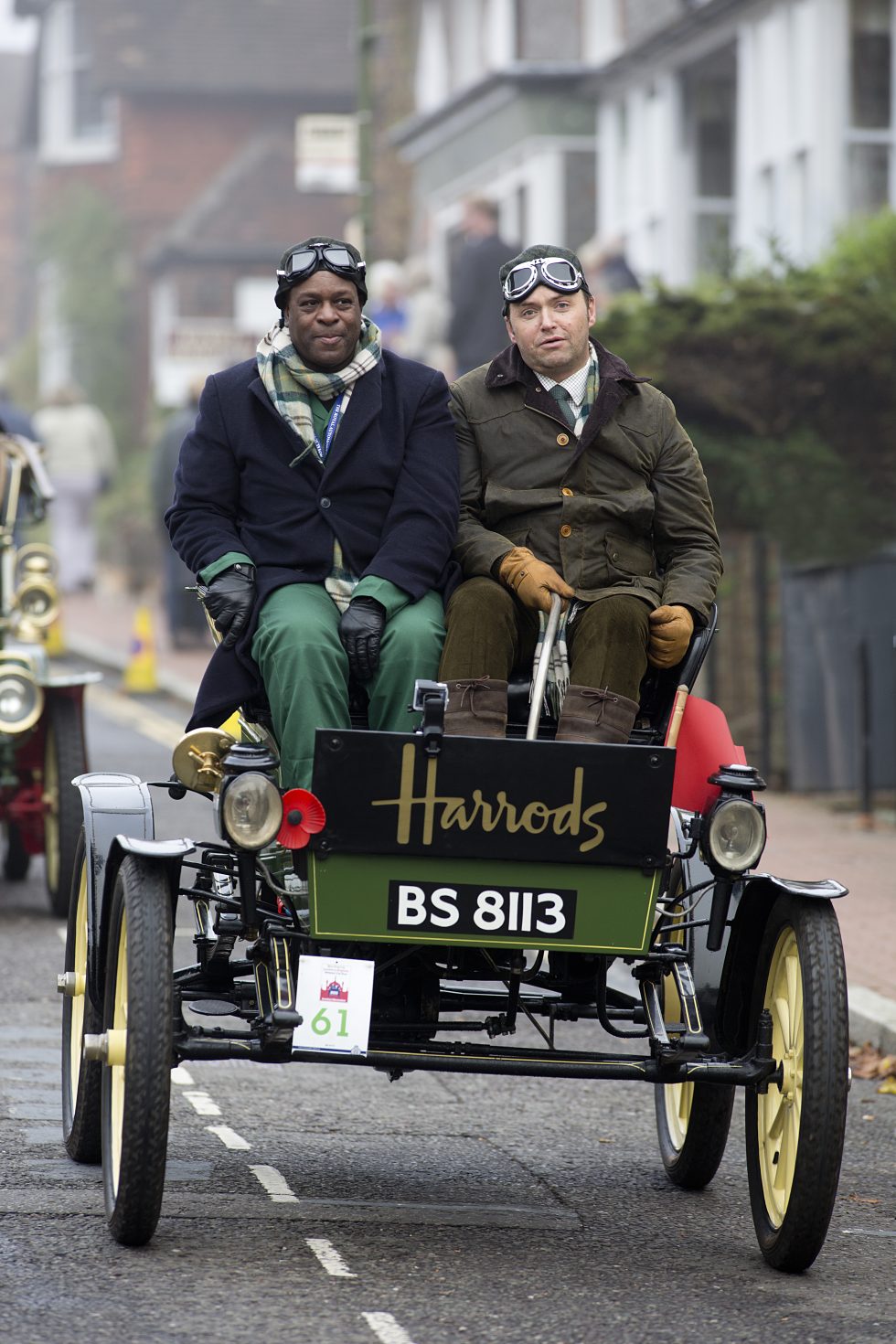 A 1901 Waverley Electric being driven on the London to Brighton Run, an annual event for vintage cars in the UK.