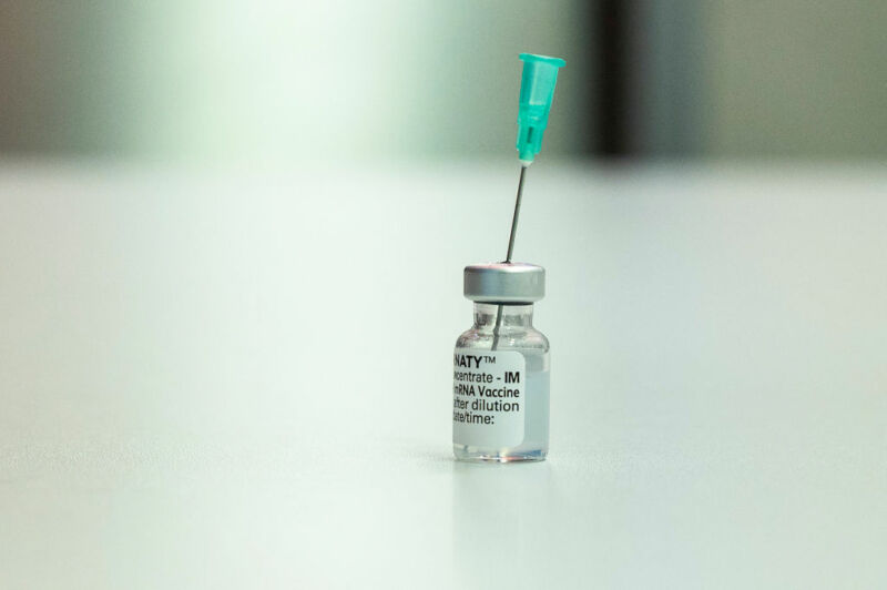 A vial with the Pfizer Biontech vaccine.