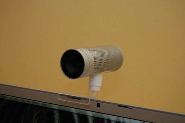 This 2008-era Apple iSight camera featured a similar "shotgun" chassis design to the UltraSharp—but only at 640x480 resolution, with FireWire interface.