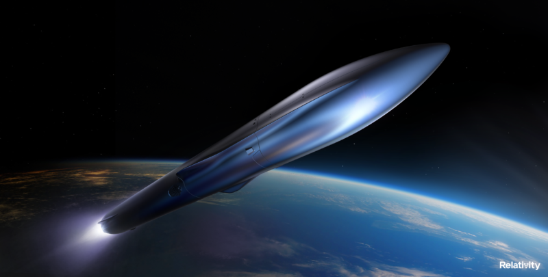 A rendering of the Terran R rocket in flight. 