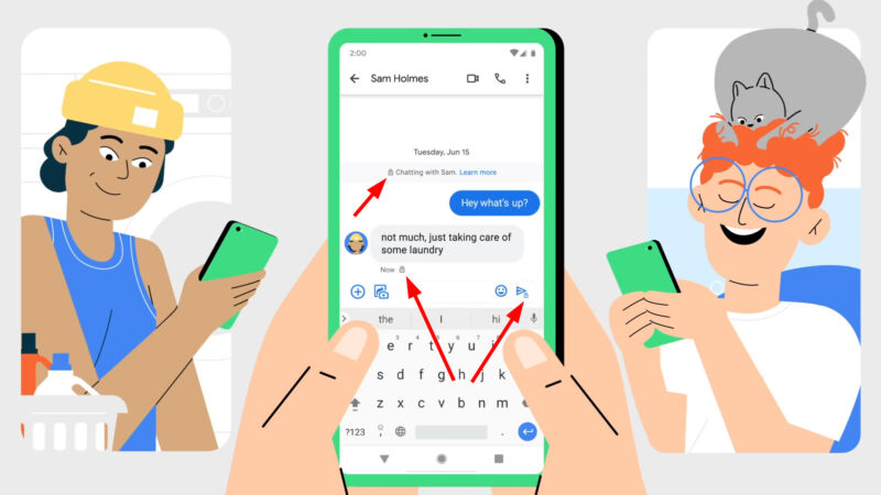 If you and your chatting partner are both on Google Messages and both have RCS enabled, you'll see these lock icons to show that encryption is on. 