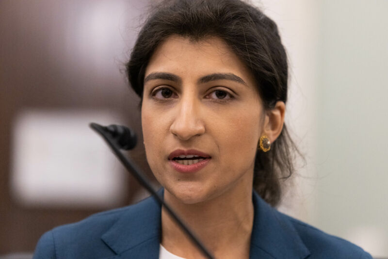 Lina M. Khan testifies during a Senate Commerce, Science, and Transportation Committee nomination hearing on Capitol Hill on April 21, 2021, in Washington, DC.