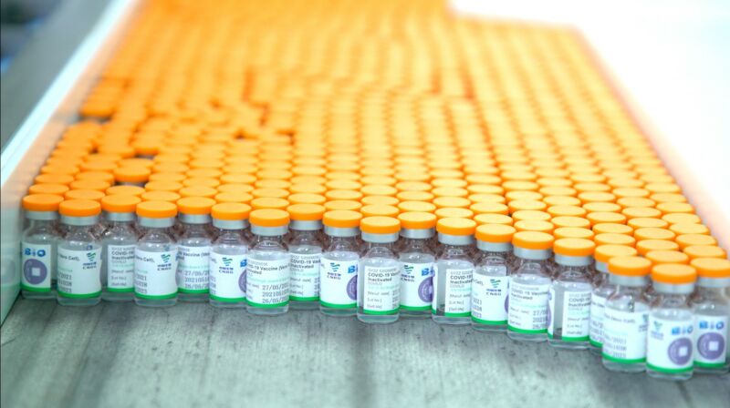 Vials of the Sinopharm vaccine in Beijing on June 1.