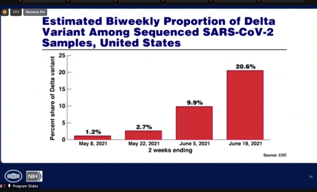 Graph showing the share of Delta cases in the US