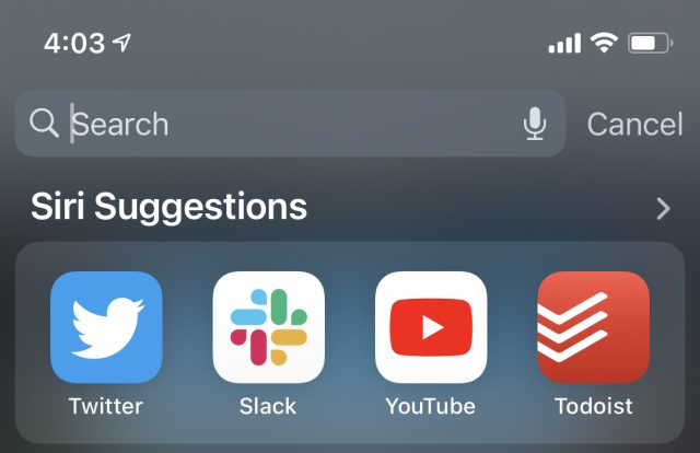 Spotlight in the previous version of iOS, iOS 14.