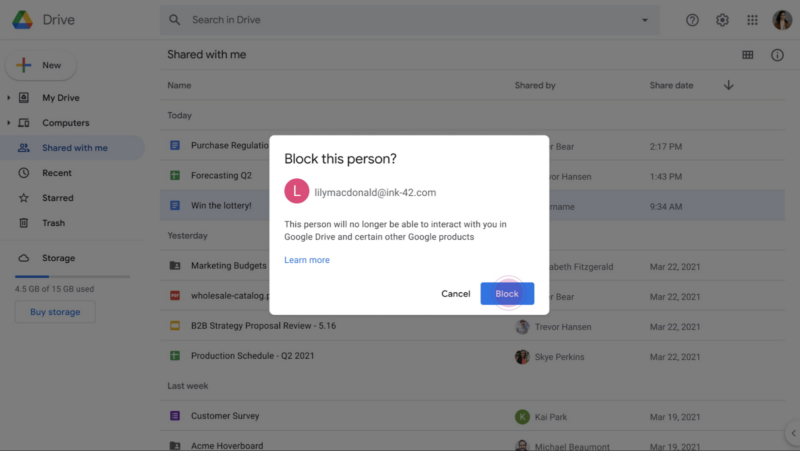 Blocking individual users in Google Drive! Finally!