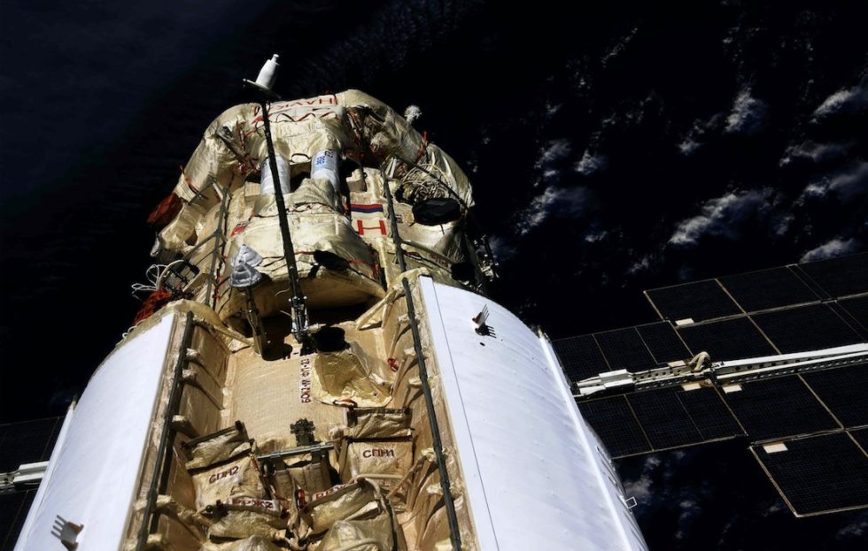 The Russian Nauka module is seen attached to the International Space Station.