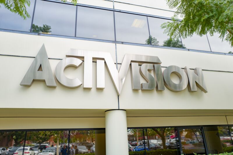 Sign on the facade of Activision's Los Angeles office.