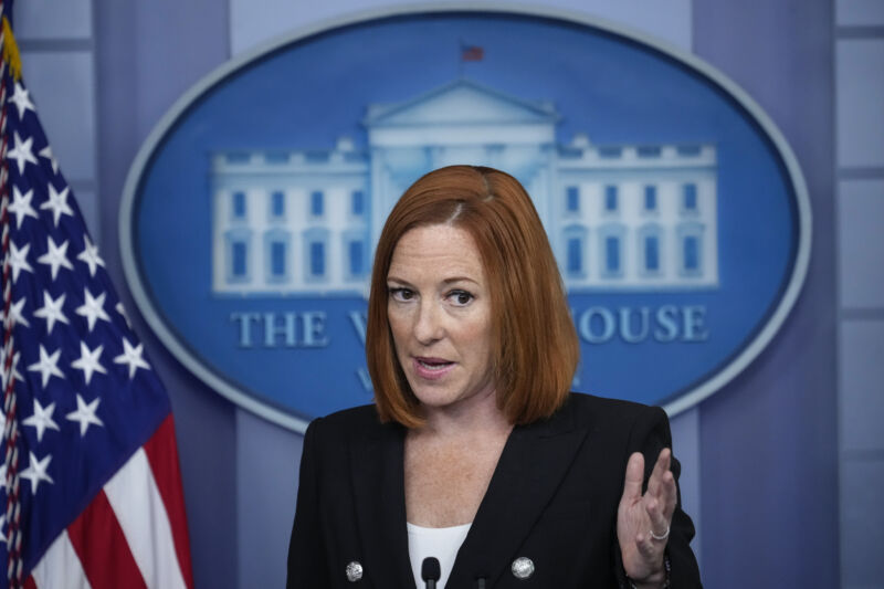 White House Press Secretary Jen Psaki speaks during the daily press briefing at the White House on July 20, 2021, in Washington, DC. Psaki acknowledged that a White House staffer has tested positive for COVID-19, and there have been other recent breakthrough cases of vaccinated staff members. 