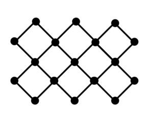 The connections among the qubits on a Sycamore chip. The real chip has far more qubits, but they're all in this pattern.