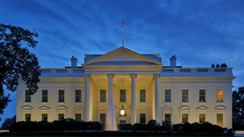 The White House seen in the early evening.
