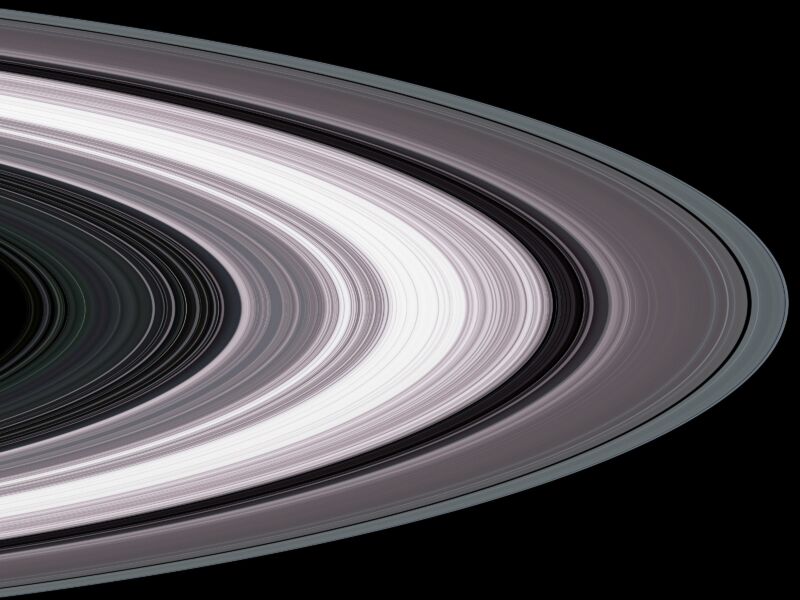 Black and white image of Saturn's rings.