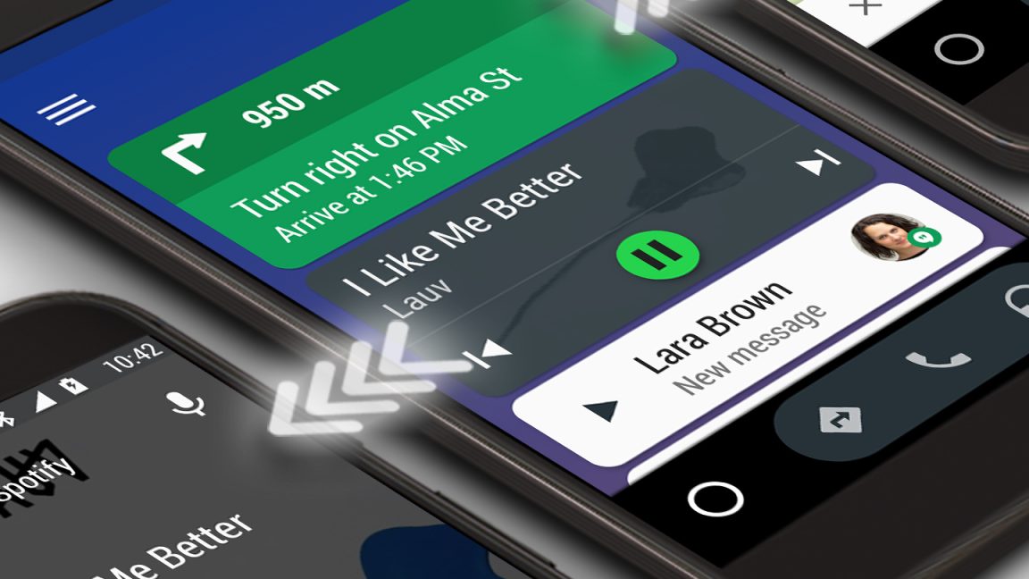 Pictures of Android Auto for phone screens.