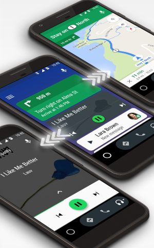 Pictures of Android Auto for phone screens.