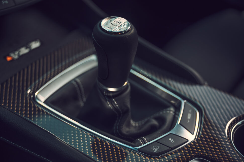 The six-speed transmission has a precise throw, and the clutch pedal is neither too light nor too heavy. The Rev Match button saves you from having to remember how to heel-and-toe.
