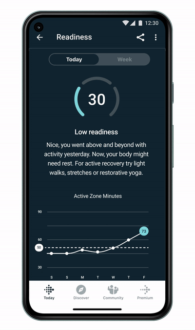 Exclusive to Fitbit Premium subscribers, Daily Readiness tells exercisers what days to rest or go for it.