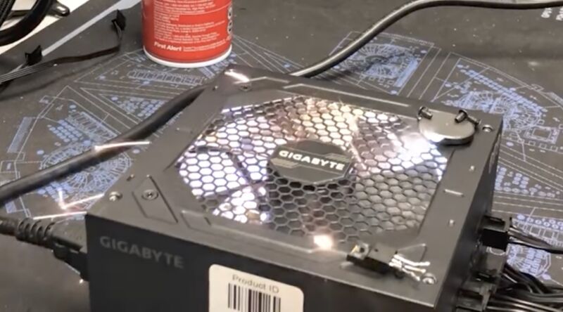 A Gigabyte power supply explodes during Gamers Nexus' testing. 