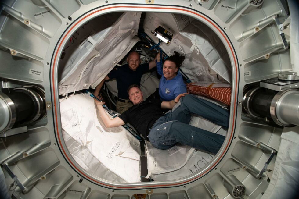 The crew of Soyuz MS-09 (Sergey Prokopyev, Alexander Gerst, and Serena Auñón-Chancellor) is seen aboard the International Space Station in 2018.